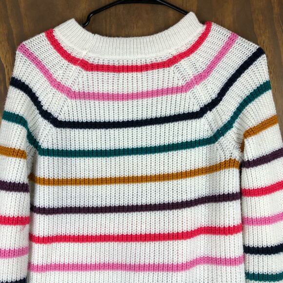 So Womens Sweater White Multicolored Striped Knitted Long Sleeve Large - Picture 11 of 12